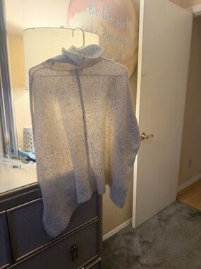 LOFT Cream Speckled Turtleneck Poncho Sweater